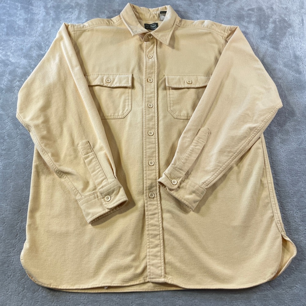 Vintage LL Bean Chamois Shirt Mens Large Yellow Heavyweight USA Button Outdoor